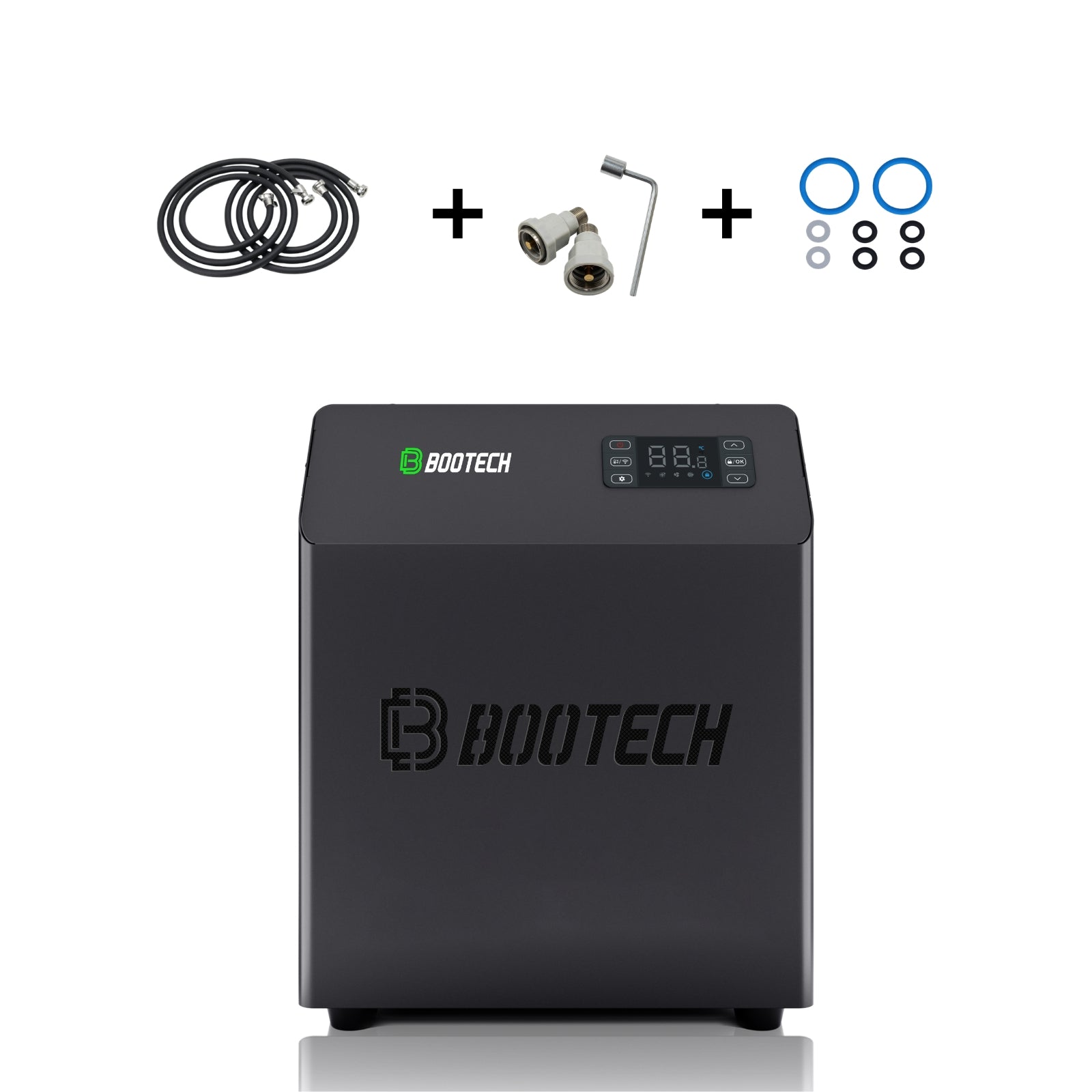 Máquina de presoterapia Bootech con accesorios: mangueras, conectores y anillos para recuperación muscular y bienestar