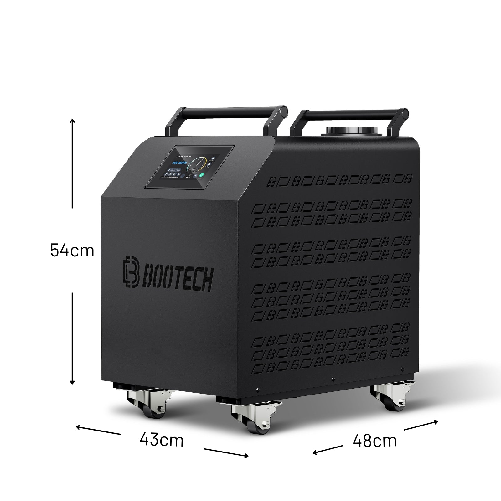 Máquina de presoterapia profesional Bootech con pantalla digital y ruedas, ideal para recuperación muscular y bienestar en casa.